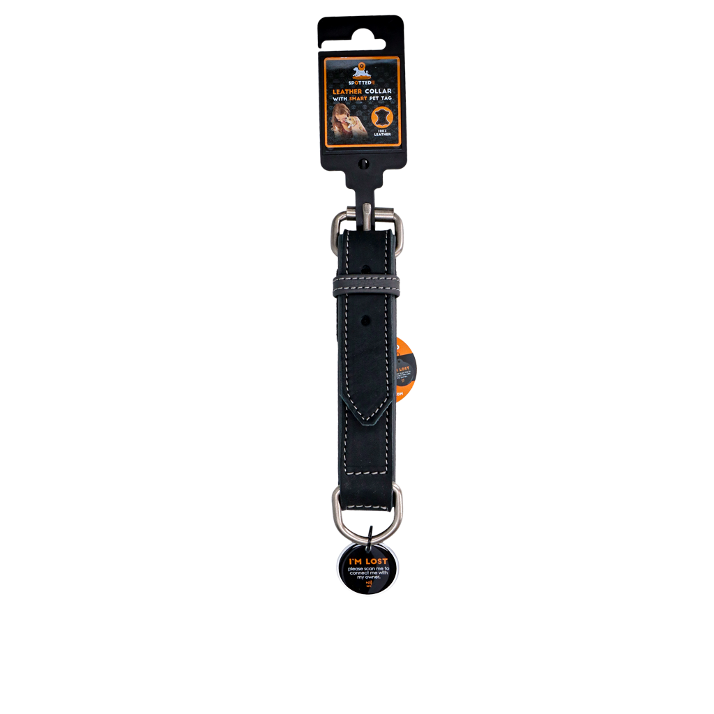 Spotted! Pro Leren Halsband Zwart 3 x 55 cm