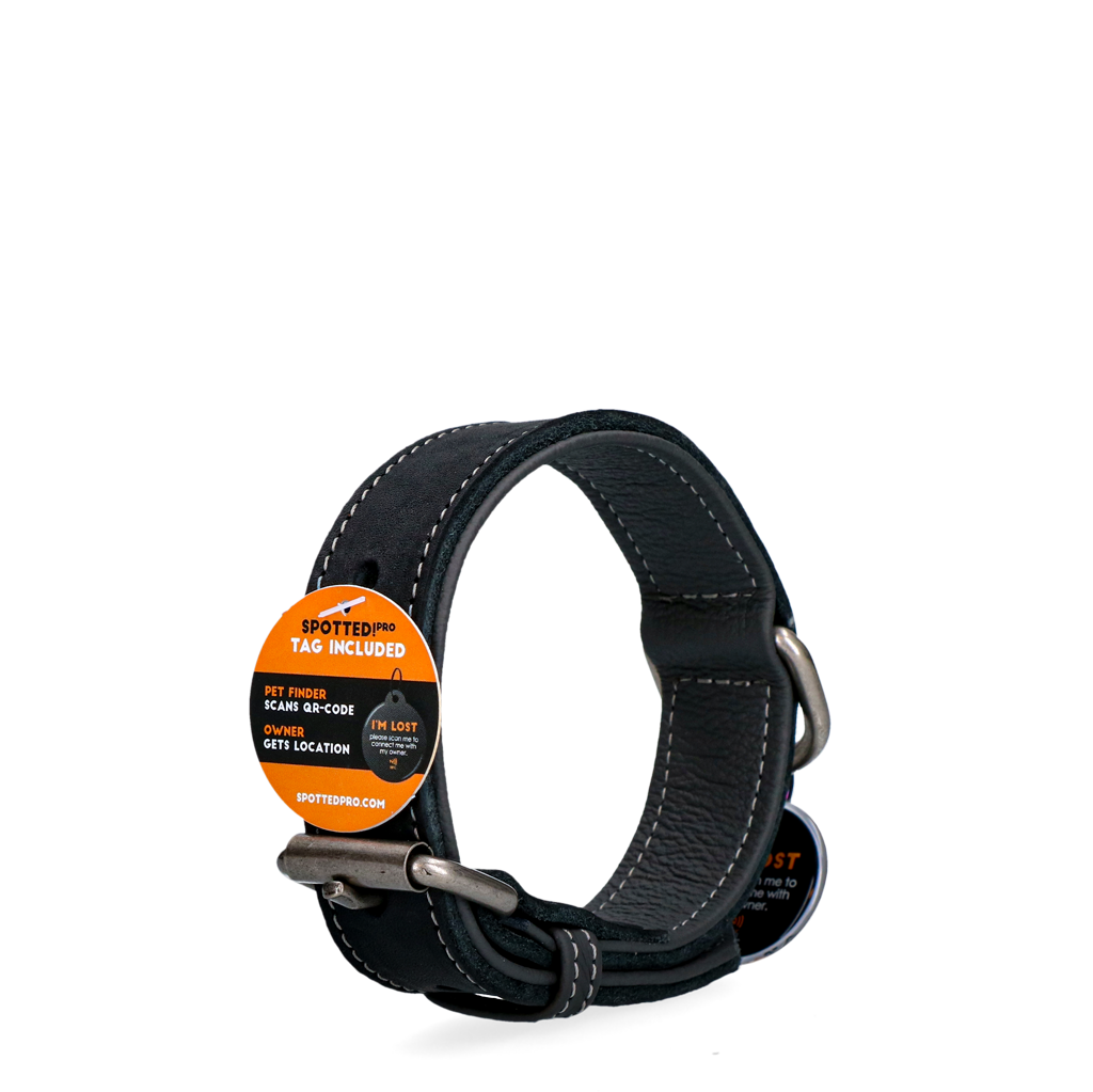 Spotted! Pro Leren Halsband Zwart 3 x 55 cm
