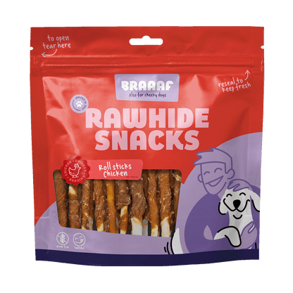 Braaaf Rawhide Roll Sticks Kip - 30 st.