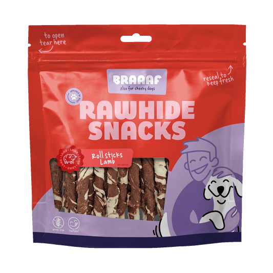 Braaaf Rawhide Roll Sticks Lam & Vis - 25 st.