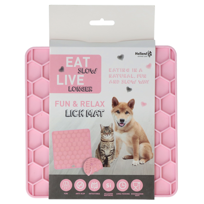 Eat Slow Live Longer Lick Mat Honeycomb Roze