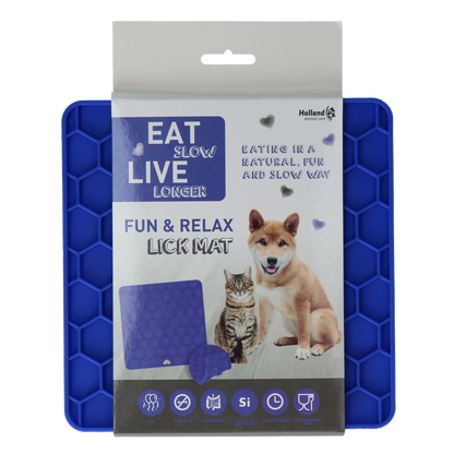 Eat Slow Live Longer Lick Mat Honeycomb Blauw