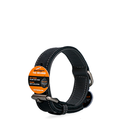 Spotted! Pro Leren Halsband Zwart 2,5 x 45 cm