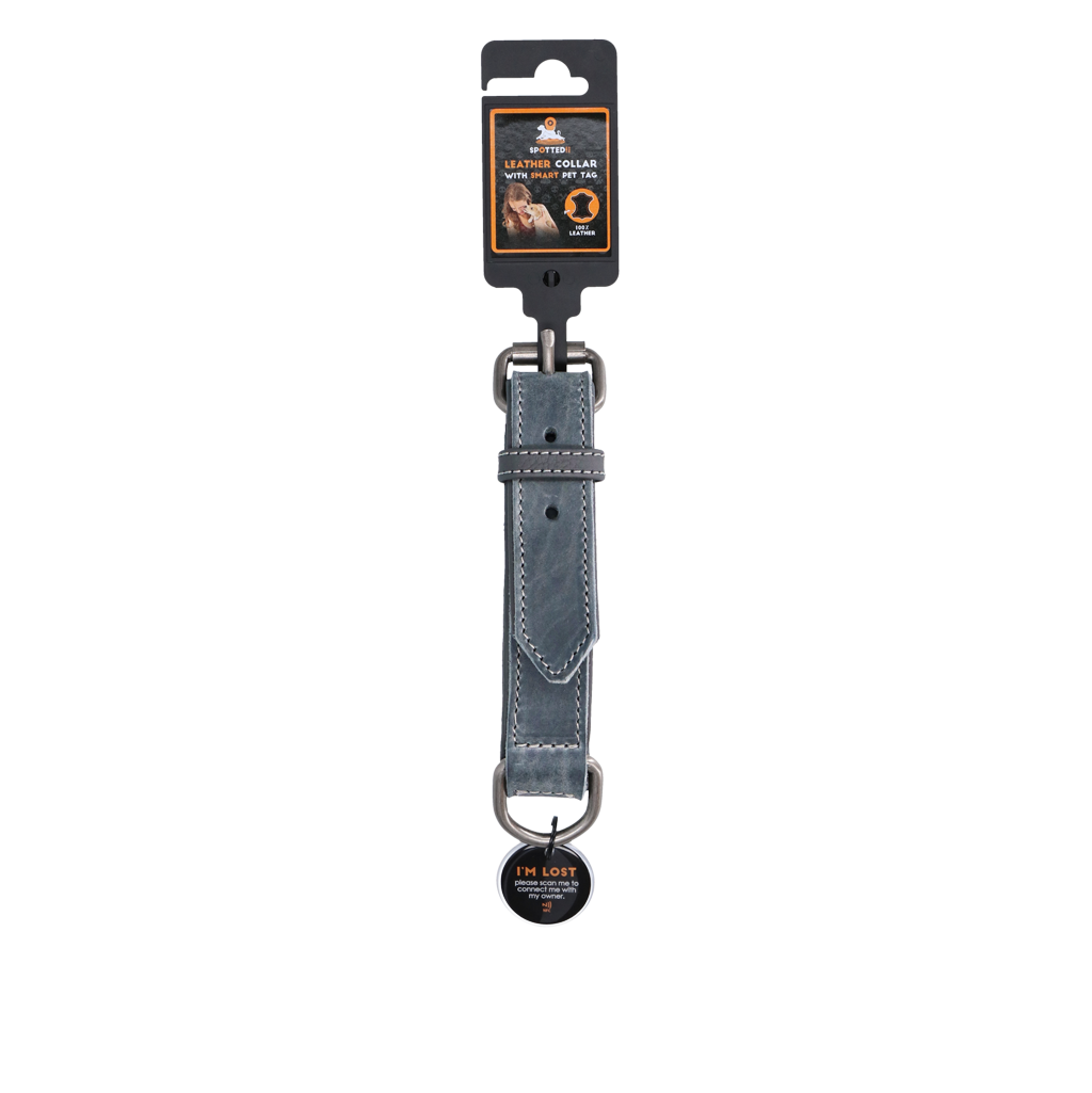 Spotted! Pro Leren Halsband Grijs 2,5 x 50 cm