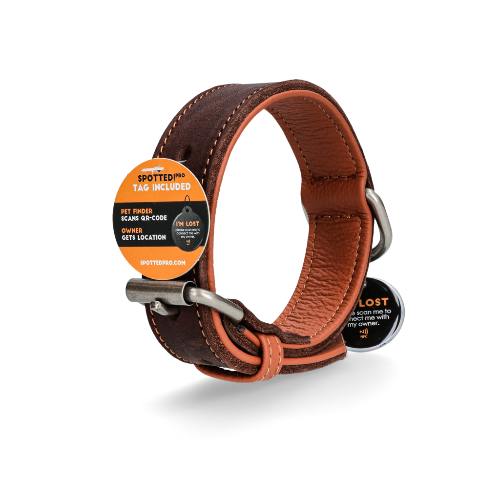 Spotted! Pro Leren Halsband Bruin 2,5 x 40 cm